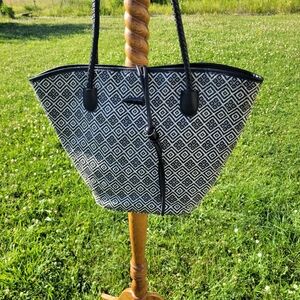 Neiman Marcus Black and White Geometric Tote Bag
